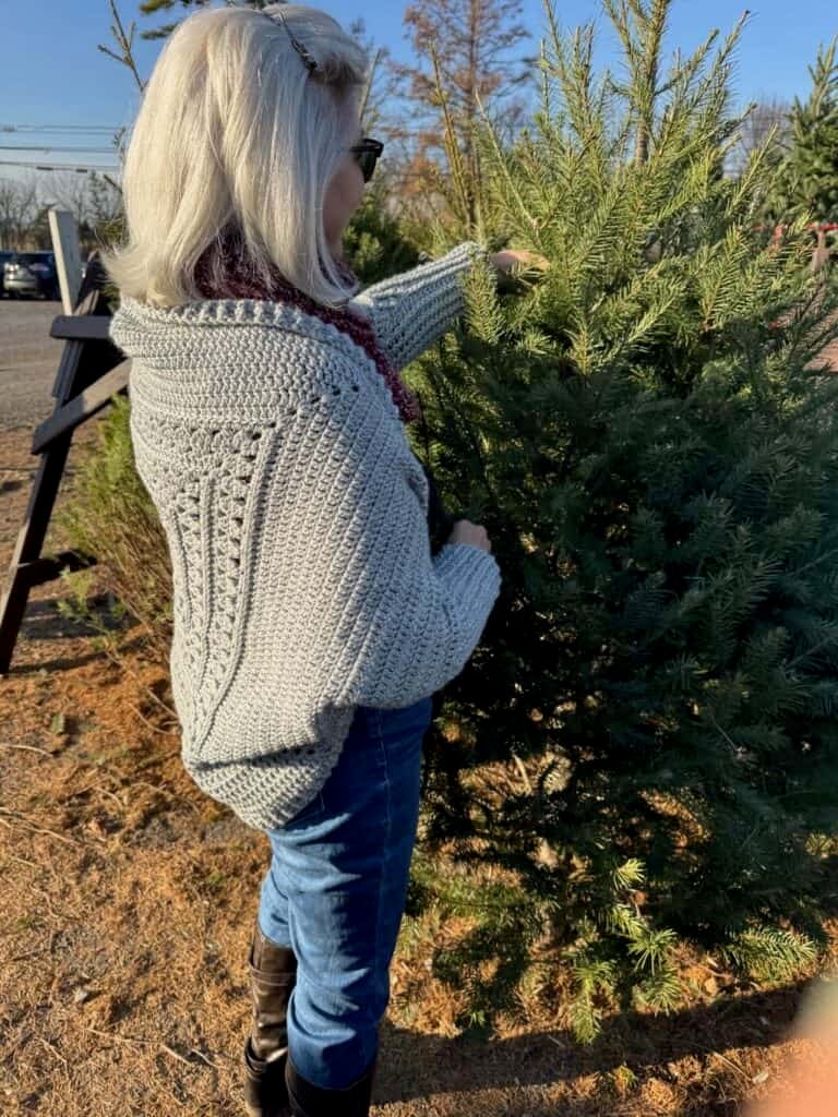 The Rustic Comfort Cocoon modeled with Christmas tree
