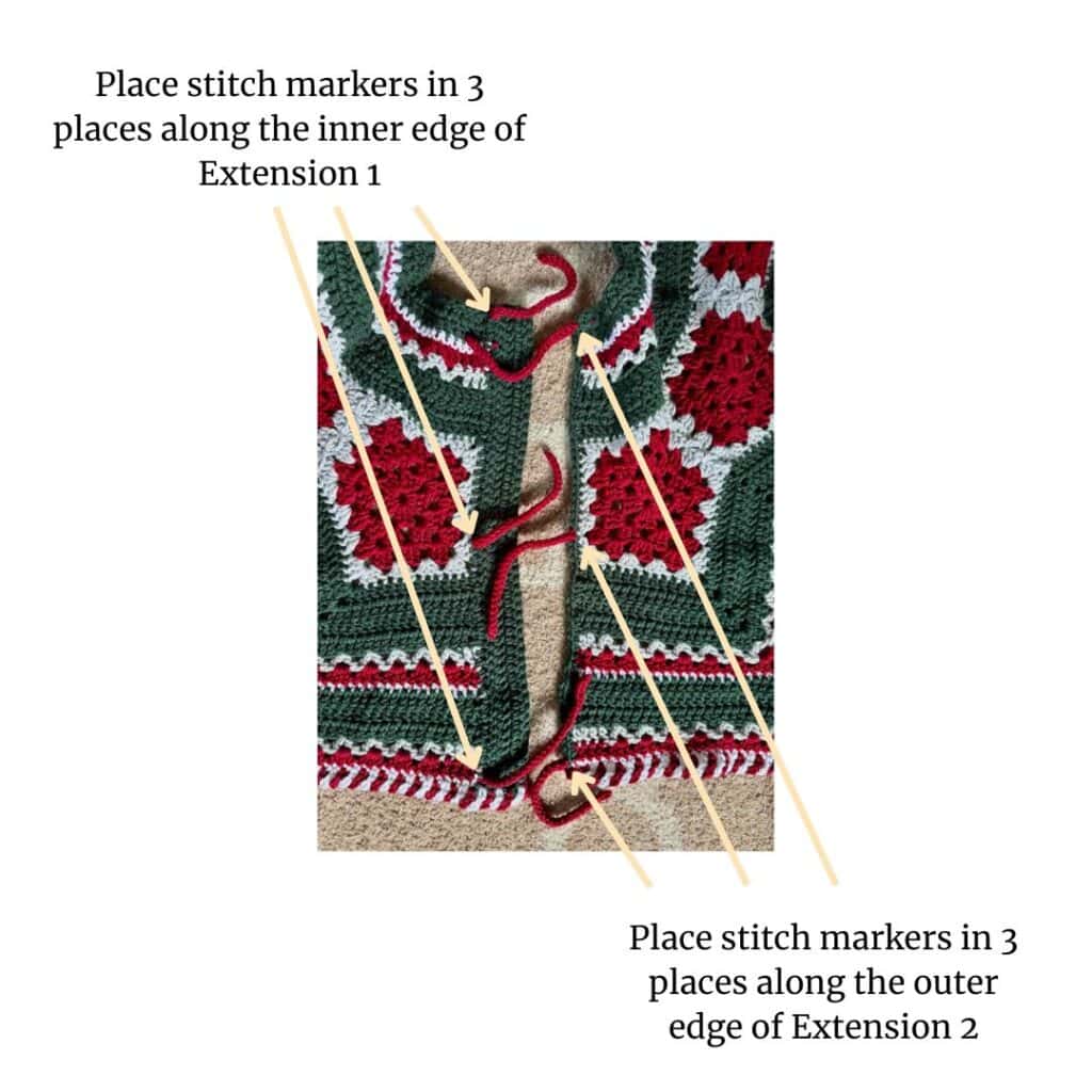 A graphic that shows where to place the stitch markers for the ties