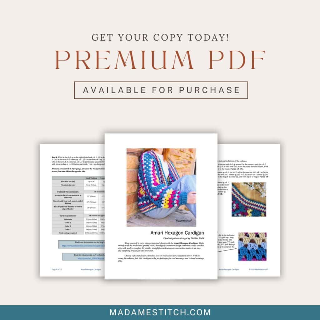 Purchase the premium PDF of the Amari Hexagon Cardigan from MadameStitch