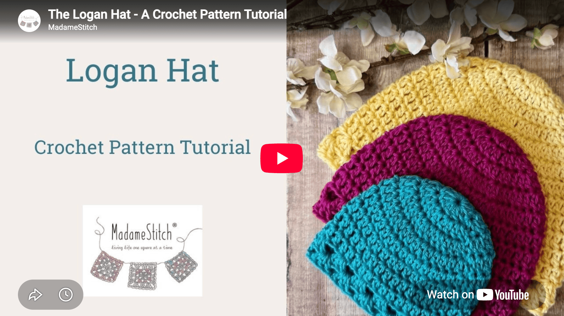 Click here to watch the video tutorial for the Logan Hat