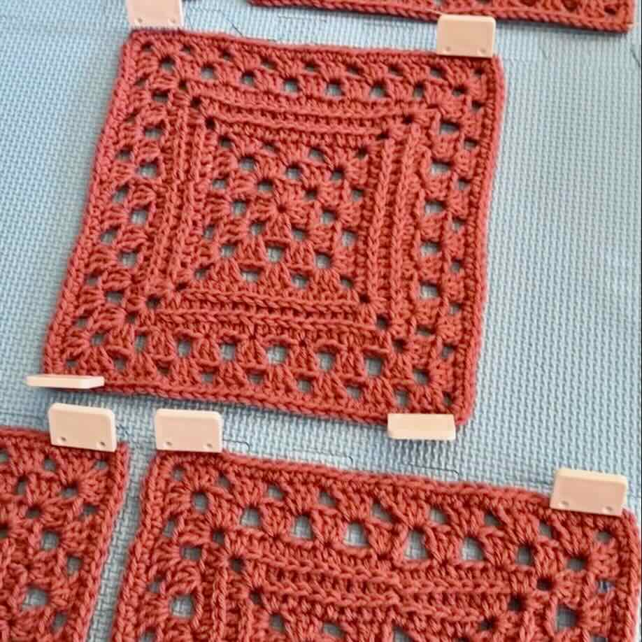 Granny squares on a blocking board