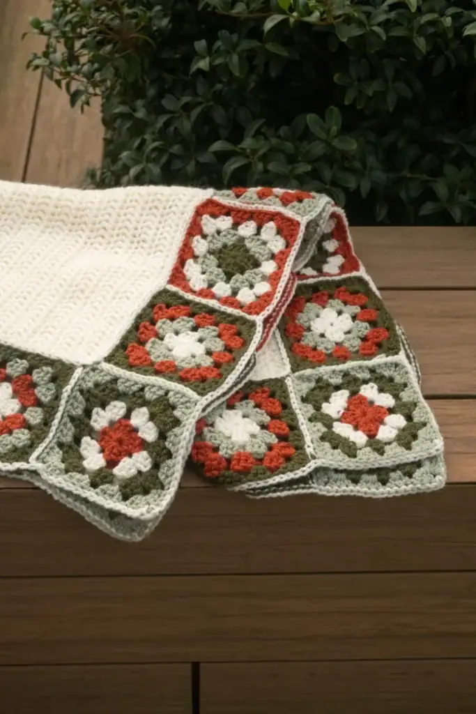 Granny Square Border Blanket by Knitting with Chopsticks